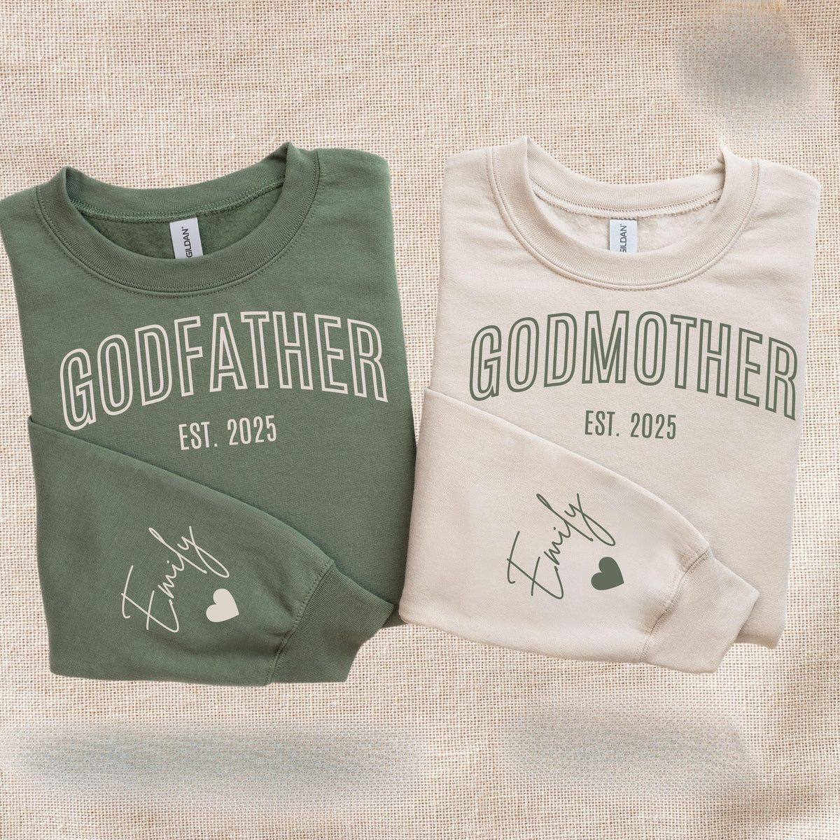 Custom Est. Godmother & Godfather Sweatshirt,Personalized Gift for Godmother Proposal,Godparents Gift, Godchild Name on Sleeve,Baptism Gift.