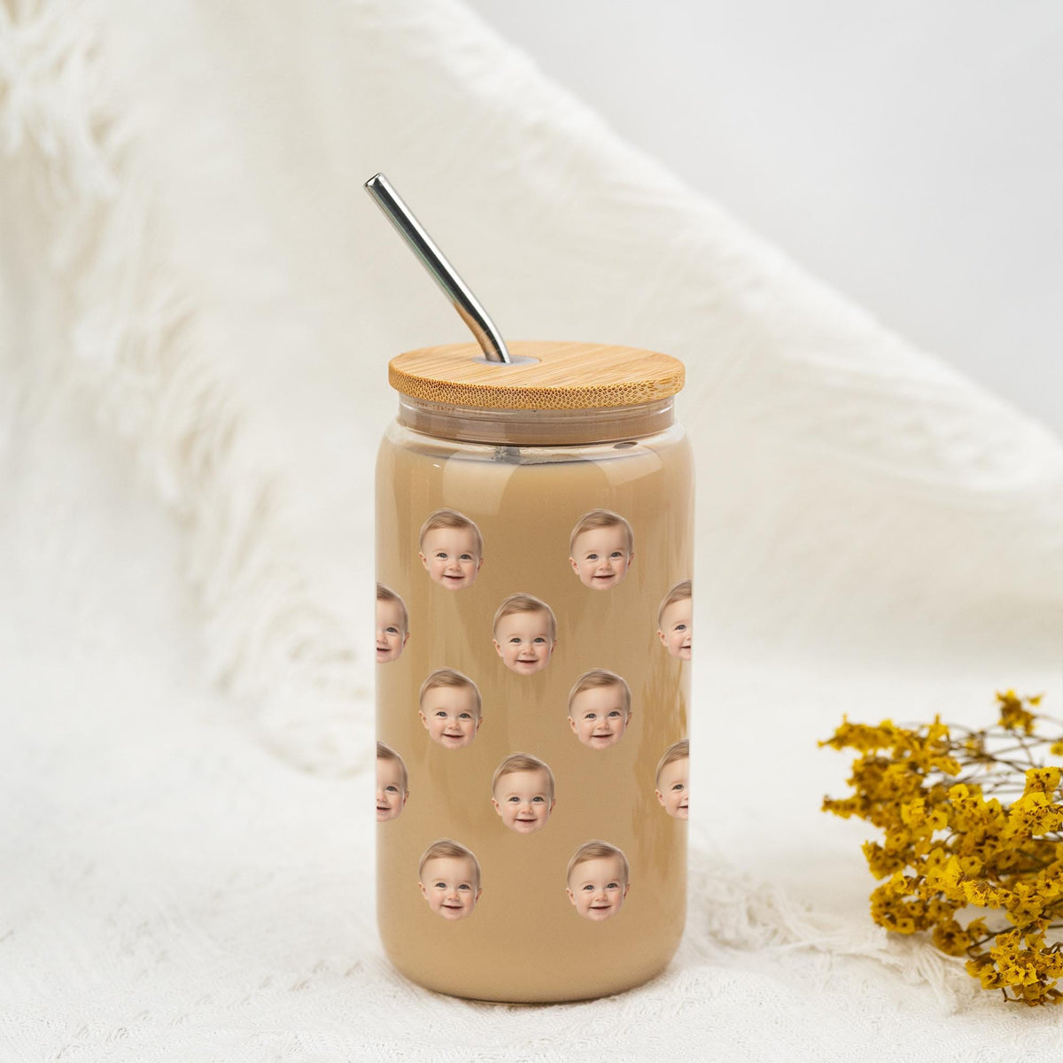 Custom Pet Photo Glass Tumbler with Bamboo Lid & Straw, Custom Pet Photo Iced Coffee Cup, Custom Cat Glass, Custom Dog Mug, Glass Tumbler
