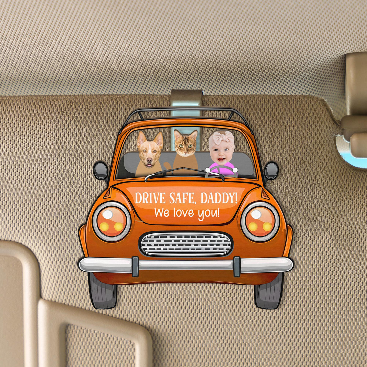 Custom Face Baby Visor Clip, Custom Photo Drive Safe Daddy Car Hanger, Personalized Photo Wooden Car Visor Clip, Fathers Day Gift For Dad