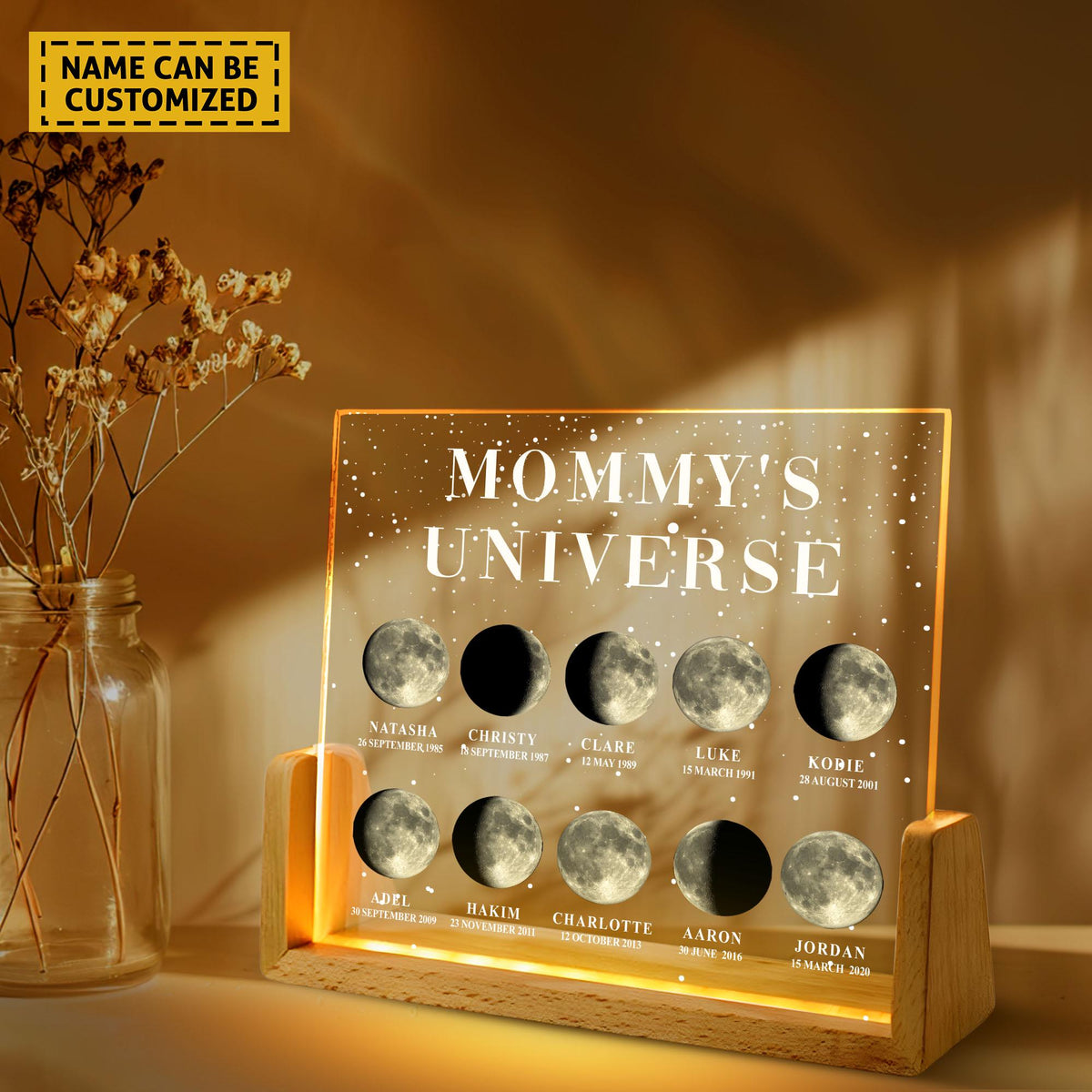 Personalized Moon Phase by Date Gift, Personalised Mom Moon Phase Lamp, Custom Night light Moon Phase,Mother s Day Gift,Father's Day Gift