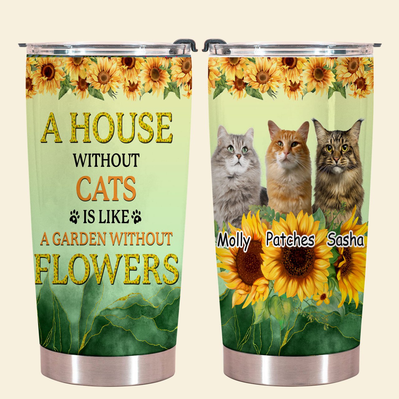 A House Without A Cat - Personalized Custom Cat Photo Tumbler