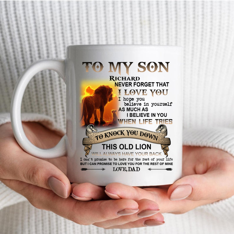 To my Son Love Lion Coffee Mug Cool Birthday Gifts Mug, To My Son Mug From Dad Father's Day Gift