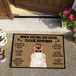 Remember When Visiting Cats House - Personalized Doormat - Gift For Cat Mom