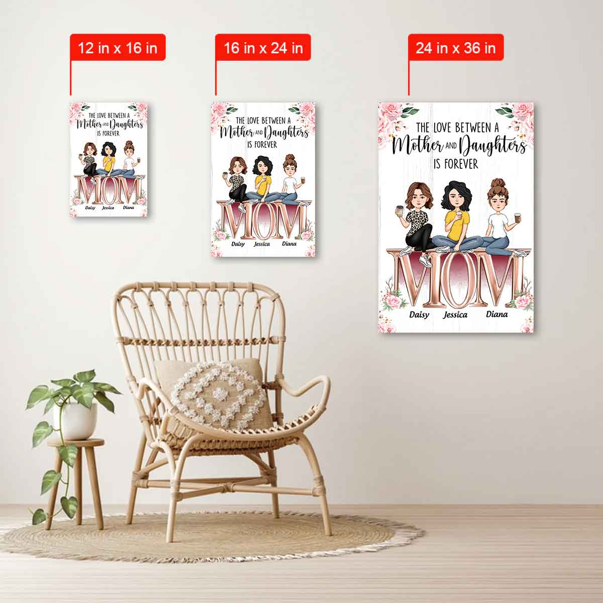 The Love Between Mother And Daughters - Personalized Canvas - Birthday Mother's Day Gift For Mom, Wife