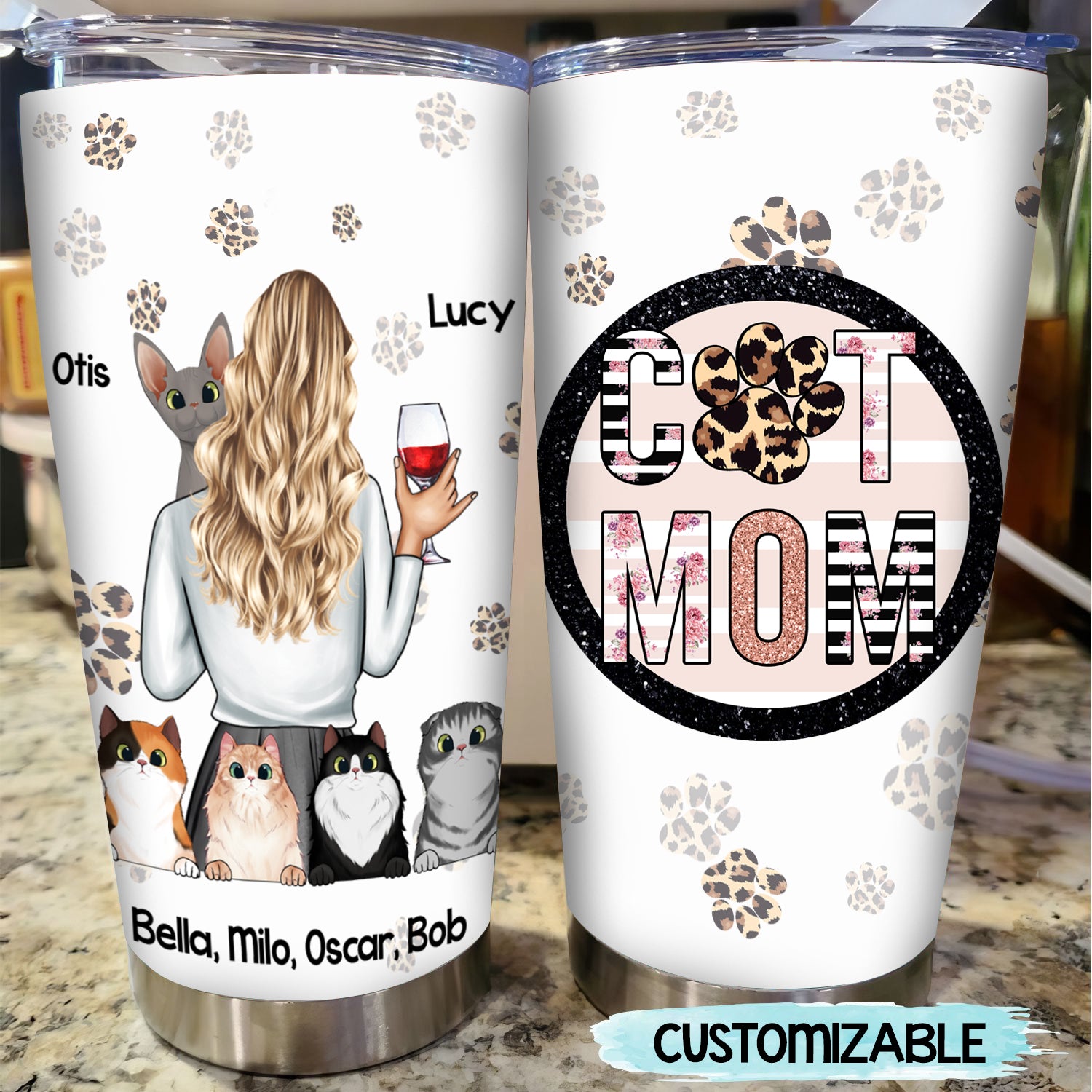 Witty Cat , Cat Mom Personalized Tumbler Birthday Mother's Day Gift For Mom, Dog Mom