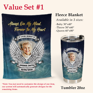 Rest In Peace Heaven Wings Personalized Photo Blanket Memorial Gift