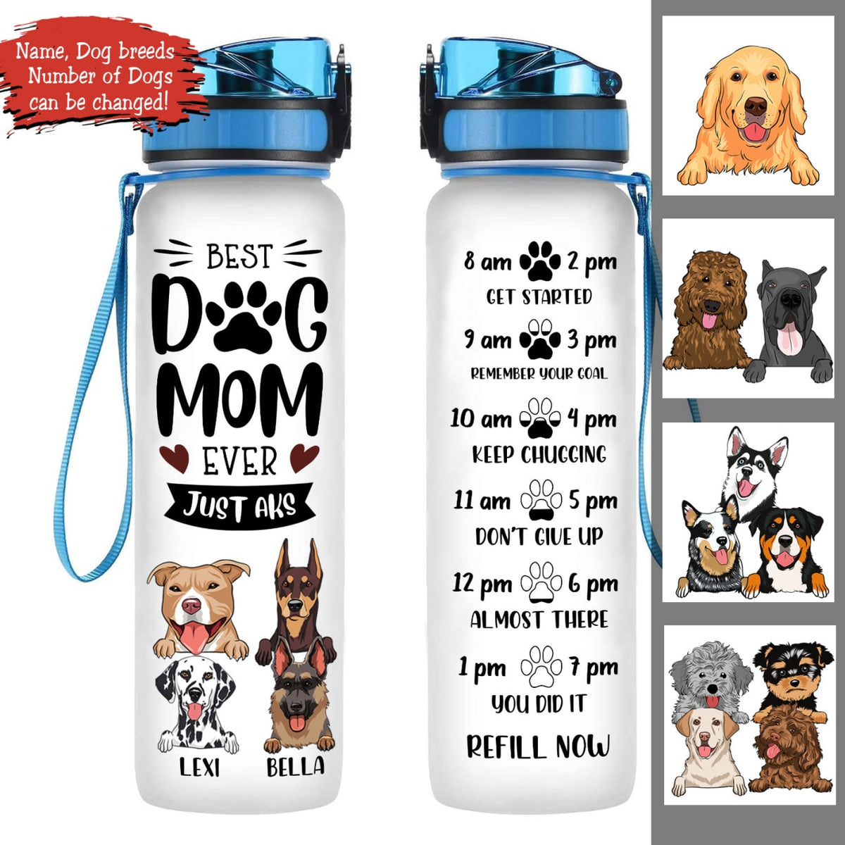 Best Dog Mom Ever Just Ask - Personalized Water Tracker Bottle - Gift For Dog Mom