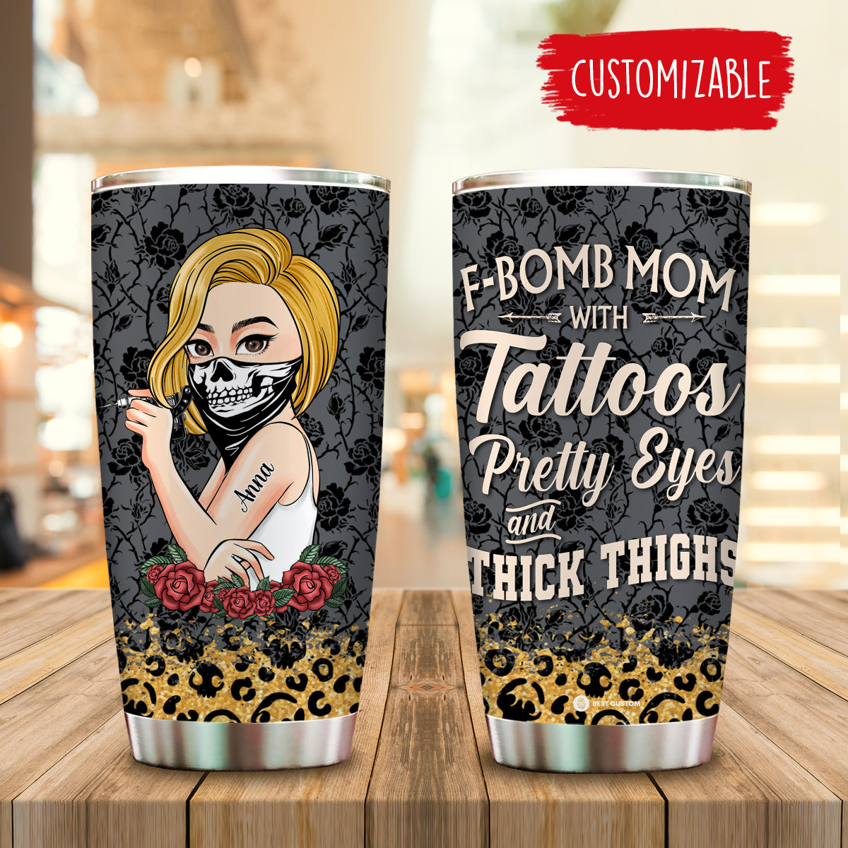 F-Bomb Mom With Tattoos - Personalized Tumbler - Gift For Mom