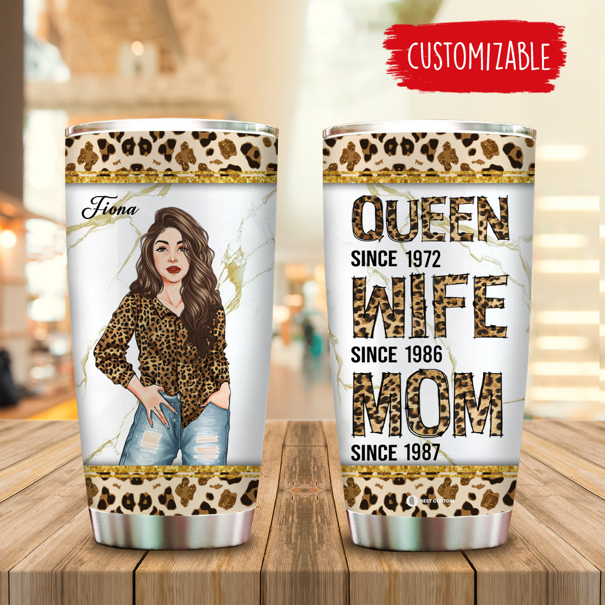 Queen Wife Mom Leopard - Personalized Tumbler - Gift For Mom
