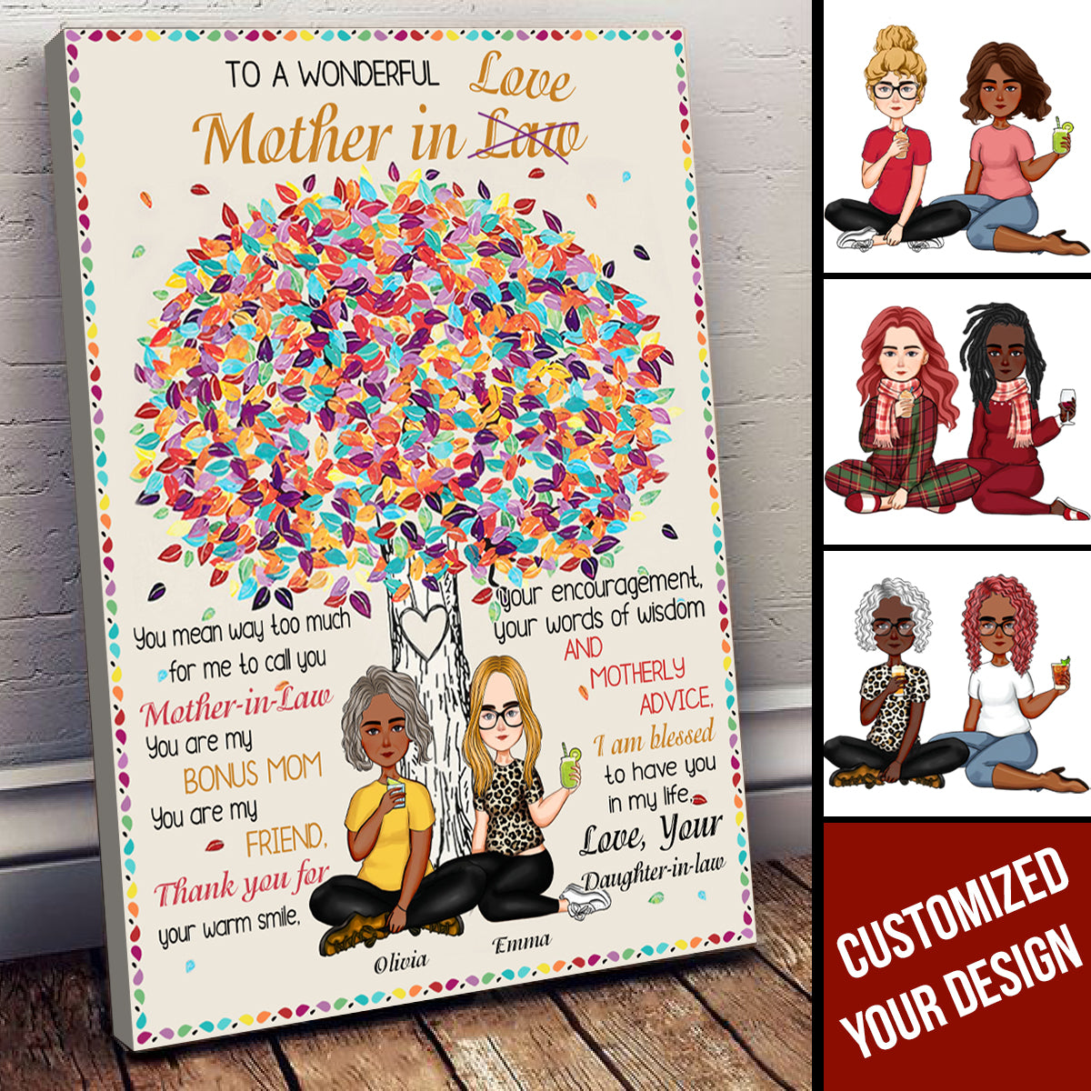 To a wonderful mother in law (love). You are my bonus mom. You are my friend. - Personalized Canvas - Gift for Mother-in-law