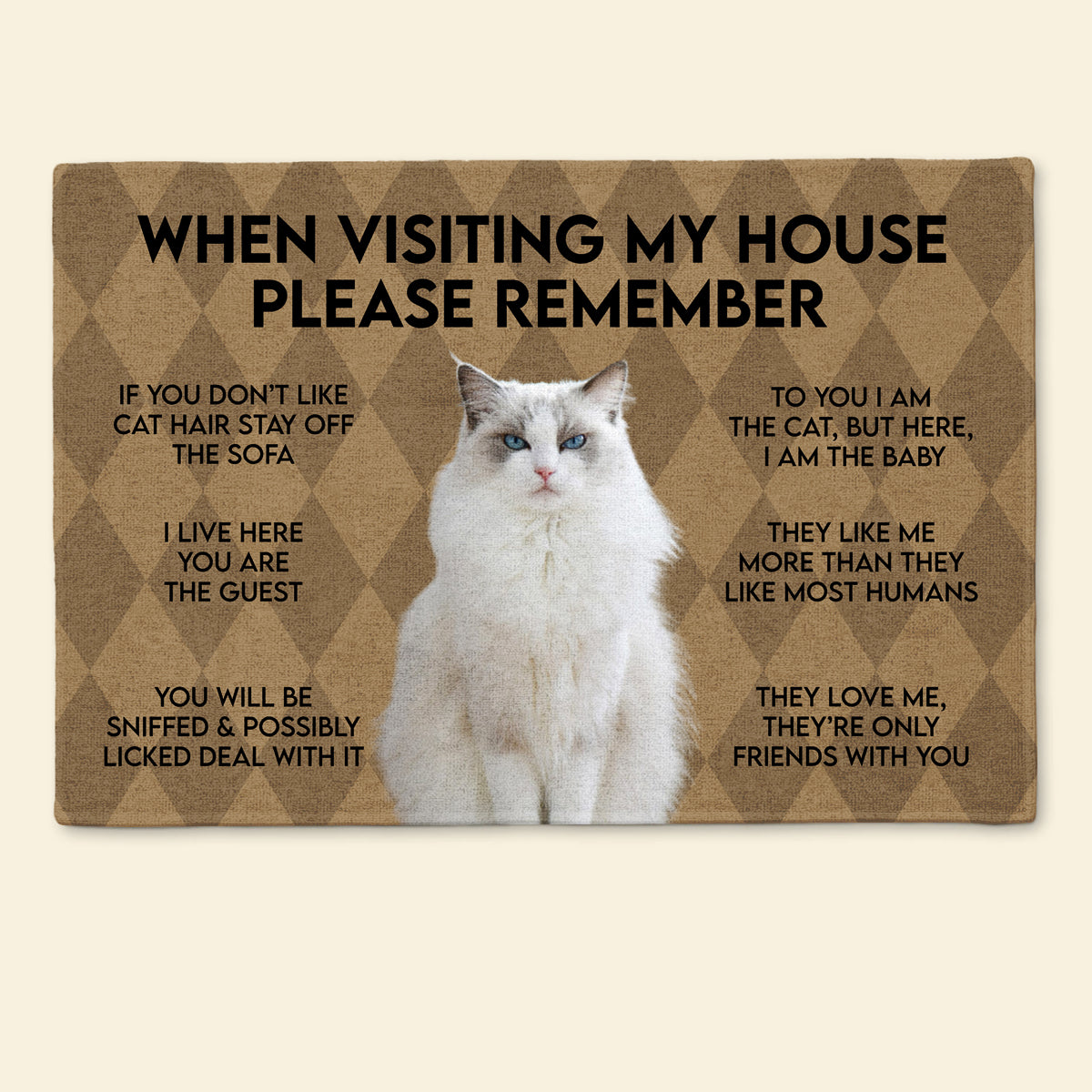 When Visiting My House Please Remember Cat Indoor And Outdoor Upload Photo - Personalized Doormat - Cat , Gifts For Cat Lovers