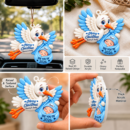 Stork Carrying Baby  - Personalized Real 3D Raised Ornament 000044fe-3e21-4e36-82e8-d3a5555fd74d-6.png