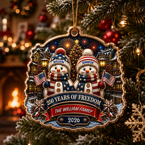 Snowman Family 250 Years Of Freedom Anniversary Family Ornament - Real 3D Raised Ornament