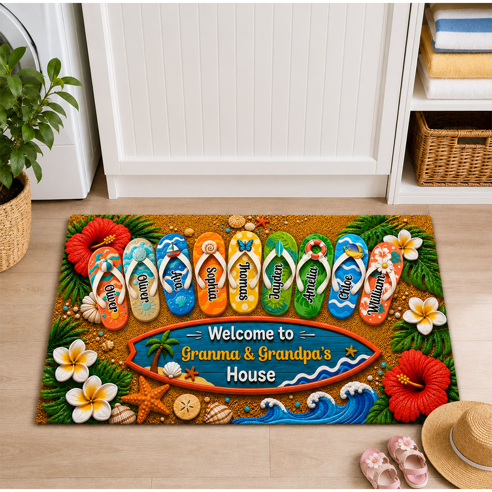 Hello Summer Vibe Welcome To Grandma Grandpa House - Personalized Doormat - Grandparents House Summer Decoration
