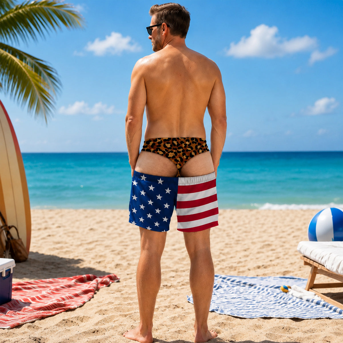 Custom Funny Patriotic Men Swim Trunks - Personalized Birthday Gifts For Husband, Son, Grandson, Brother, Grandpa, Dad, Yourself - Warning Wide Load