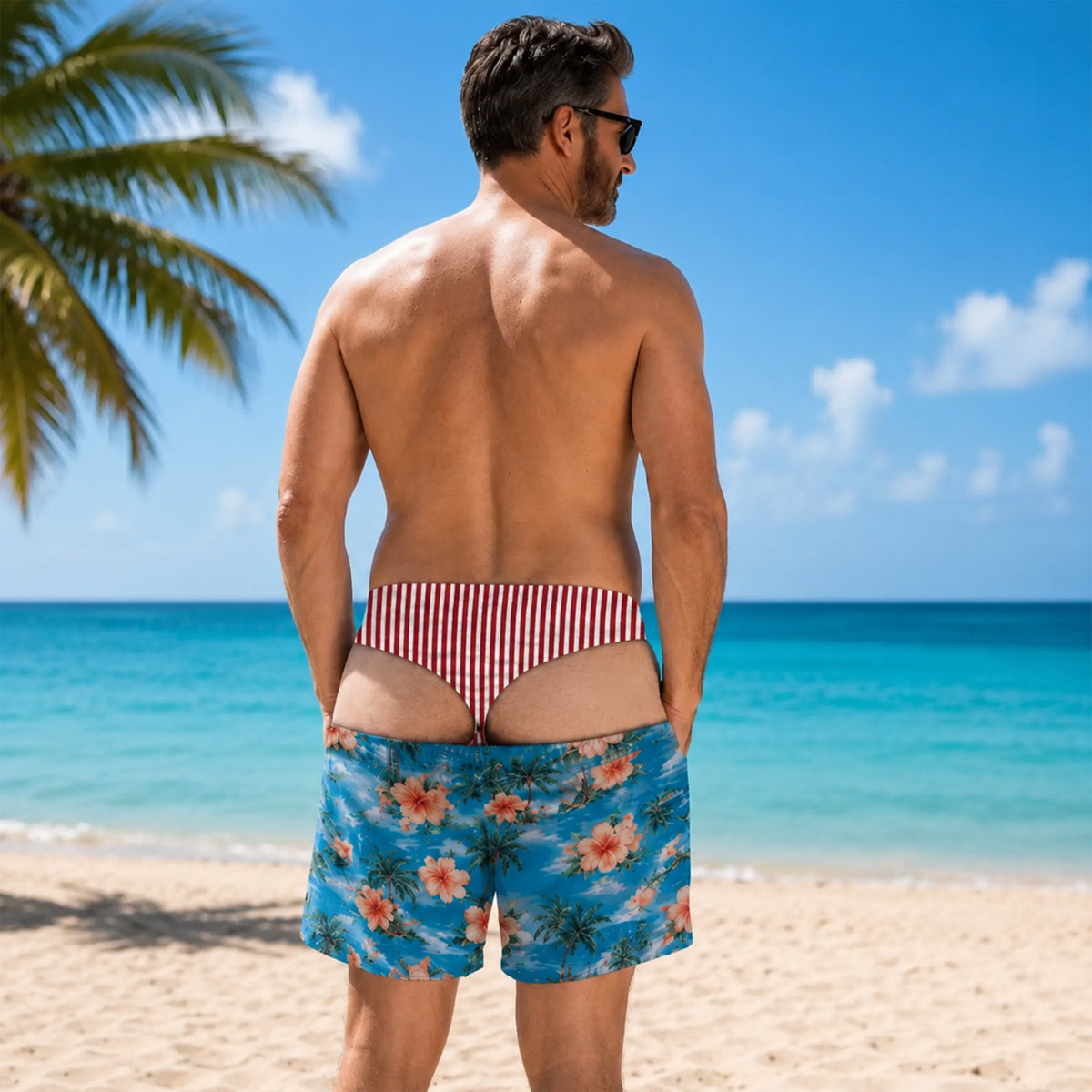 Custom Funny Patriotic Men Swim Trunks - Personalized Birthday Gifts For Husband, Son, Grandson, Brother, Grandpa, Dad, Yourself - Warning Wide Load
