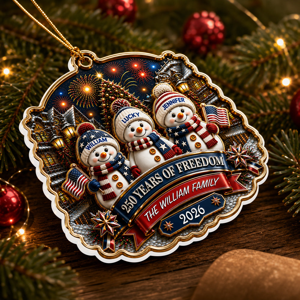 Snowman Family 250 Years Of Freedom Anniversary Family Ornament - Real 3D Raised Ornament
