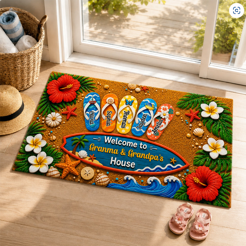 Hello Summer Vibe Welcome To Grandma Grandpa House - Personalized Doormat - Grandparents House Summer Decoration