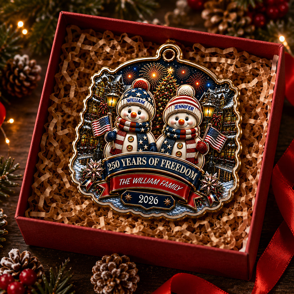 Snowman Family 250 Years Of Freedom Anniversary Family Ornament - Real 3D Raised Ornament