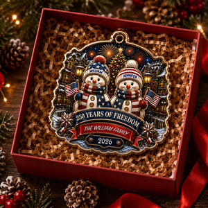 Snowman Family 250 Years Of Freedom Anniversary Family Ornament - Real 3D Raised Ornament