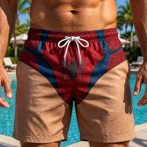 Men’s Superhero Beach Shorts, Funny Comic-Inspired Swim Trunks for Summer Vacation