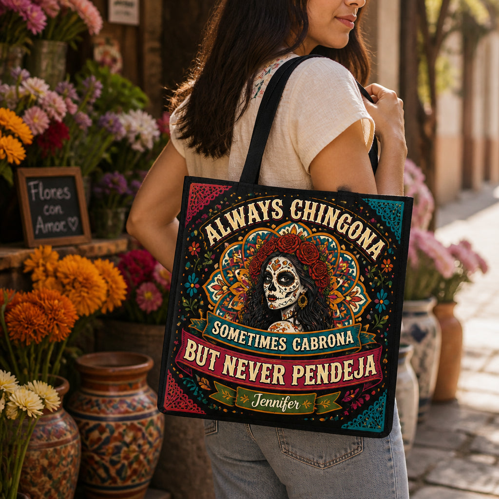 Always Chingona Sugar-Skull Floral Tote – Personalized Name - Personalized AOP Tote 0030b489-a9b3-41fc-a1ad-053426ee0b78.jpg