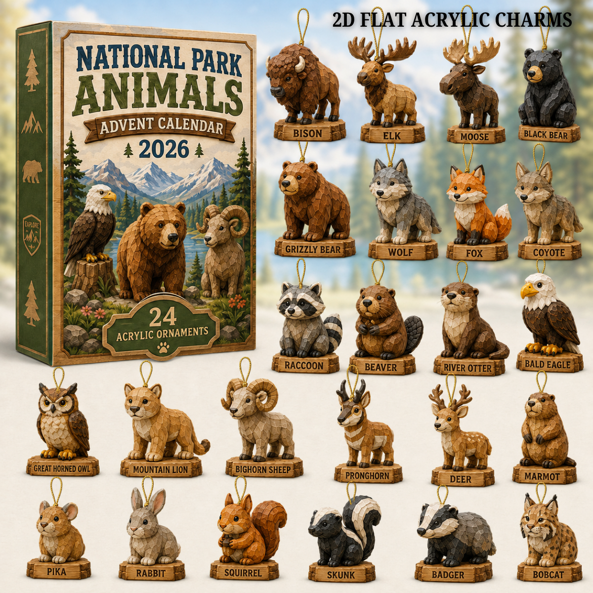 National Park Adorable Animals Advent Calendar 2026 - 24-Day Festive Countdown, Acrylic Charms Blind Box - Gift For Family & Friends 0056924e-1161-4bbb-8ed7-4a5ec4ccf178-text-animals.png