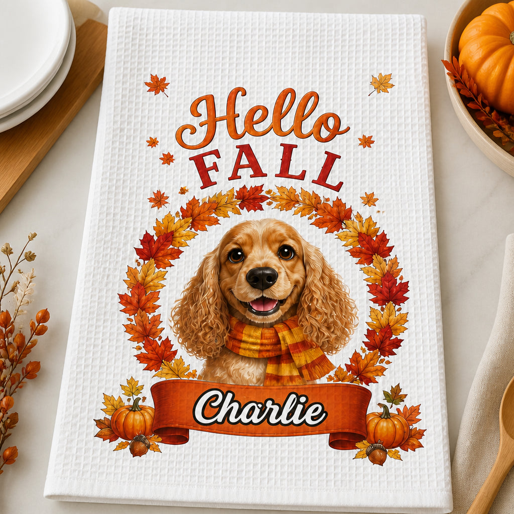 Hello Fall Dog Name Kitchen Towel - Personalized Kitchen Towel 00a63127-0ac5-4929-bacb-d19a93e3f089.jpg