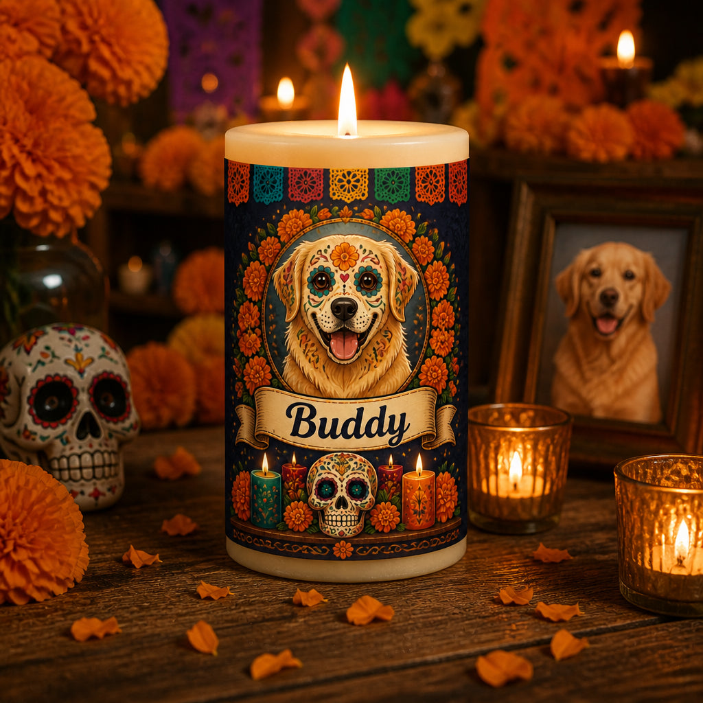Day of the Dead Pet Candle – Upload Photo to Calavera Art with Name - Personalized Candle 00acbf85-8ff0-466e-bf57-0b204542511f.jpg