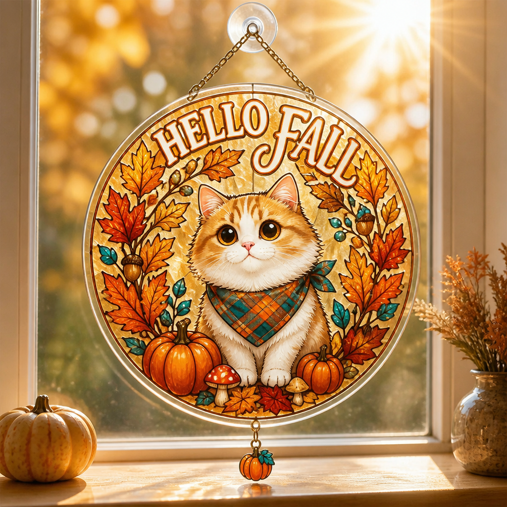 Hello Fall Cozy Cat Garden Flag - 1 Layered Suncatcher with Charm 00b5e35f-fbd0-4b02-9d06-77e20c8f44da.png