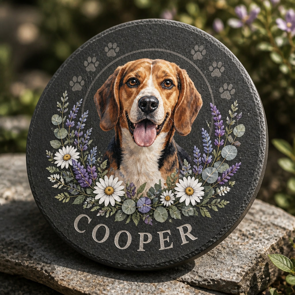 Custom Pet Garden Memorial Stone – Watercolor Portrait with Wildflower Crescent - Personalized Memorial Stone 00c487a5-5544-43d1-a15b-36a6a8641838.jpg