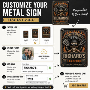 Personalized Bar & Grill Metal Sign – Skull Chef BBQ with Custom Name & Est. Year - Personalized Metal Sign 011442d5-2b46-4312-83c8-dcfbef36e3a7.jpg