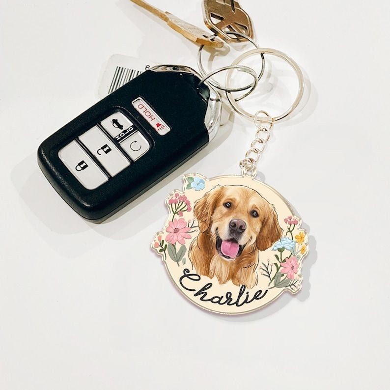 Custom Dog Photo Keychain, Cat Picture Keychains, Custom Dog Portrait, Personalized Pet Face And Pet Name Keychains for Mom, Pet Lovers Gift