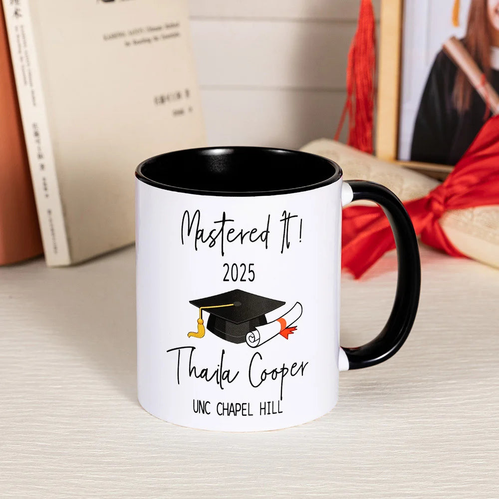 Personalised Mastered It Graduation Cap Name Mug with School Name and Year Class of 2025 Graduation Gift for Graduates
