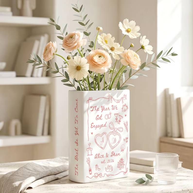 Personalized Engagement Gifts, The Year We Got Engaged Ceramic Book Vase, Custom Couple Name Wedding Gifts, Bride to Be Gift, Newlyweds Gift 0199a4cd-931f-40f7-bdd5-2c0f75f4e9a0-uilio-7-.jpg