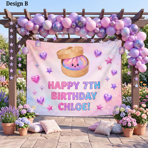 Custom Dumpling Birthday Backdrop, Kawaii Bao Tapestry for Girls, Pastel Little Dumpling Party Banner, Personalized Kids Photo Booth Prop 019cf16d-4370-44f4-8e25-e075e83b835d-design-B.png
