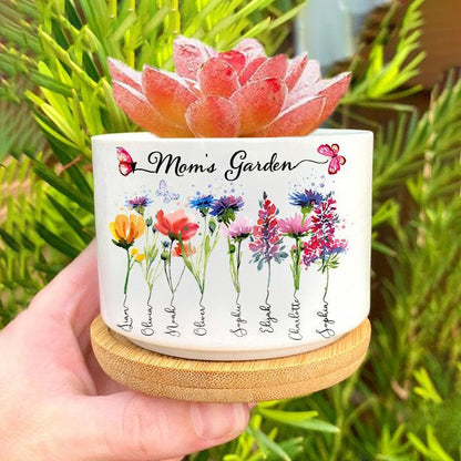 Personalized Grandma's Garden Outdoor Flower Pot With Grandkids Name and Birth Flower For Mother's Day