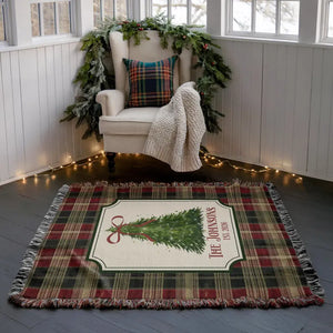 Personalized Christmas Woven Blanket, Custom Family Name Throw, Christmas Tree Blanket, Plaid Holiday Decor, Housewarming Gift, EST Year 01bc8378-2943-4f10-b44d-93adb1015999-DSDS-2-.webp
