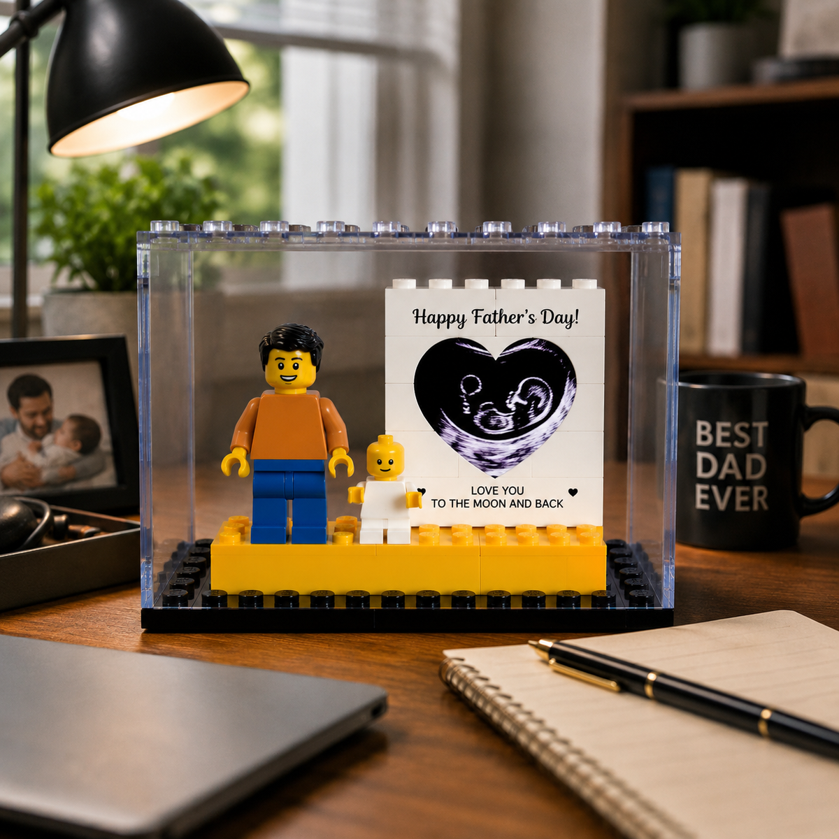 Baby Scan Photo Block, Personalised First Father's Day Gift, Custom Father Minifigure , New Dad Pregnancy Keepsake, Daddy Gift From Bump