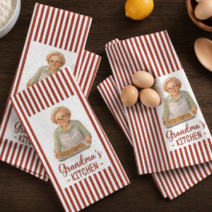Mom Grandma Kitchen Vintage Stripe - Personalized Kitchen Towel