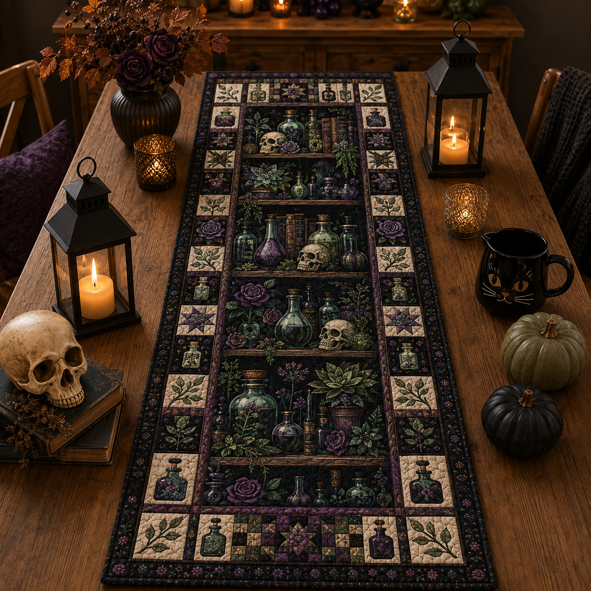 Witchy Apothecary Quilted Table Runner, Potion Bottles & Skulls Gothic Halloween Table Decor, Dark Botanical Kitchen Decor 01f9b2c3-1dfd-434e-ab67-bfde59105d38-Image-Aug-13-2026-02_53_21-PM.png