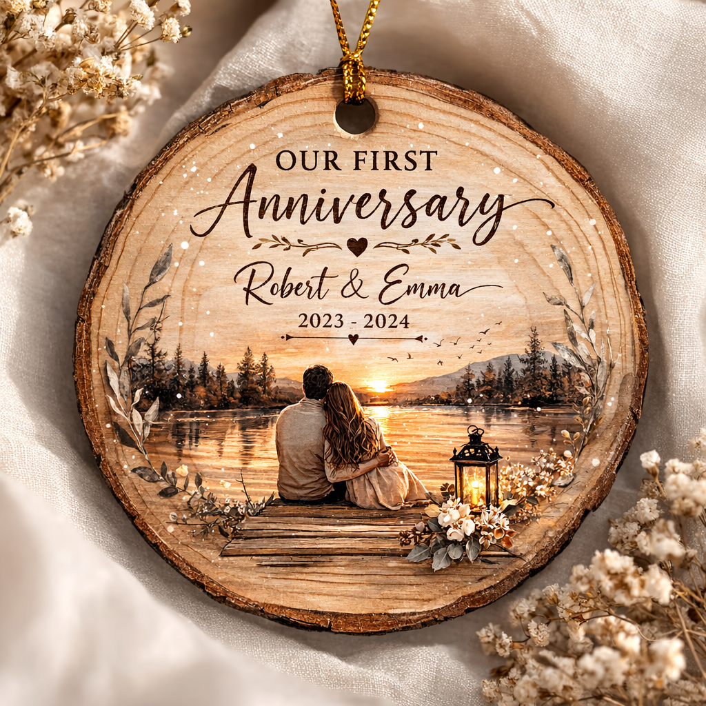 Our First Anniversary - Personalized Wooden Ornament - Anniversary Gift For Couple, Gift For Husband Wife
