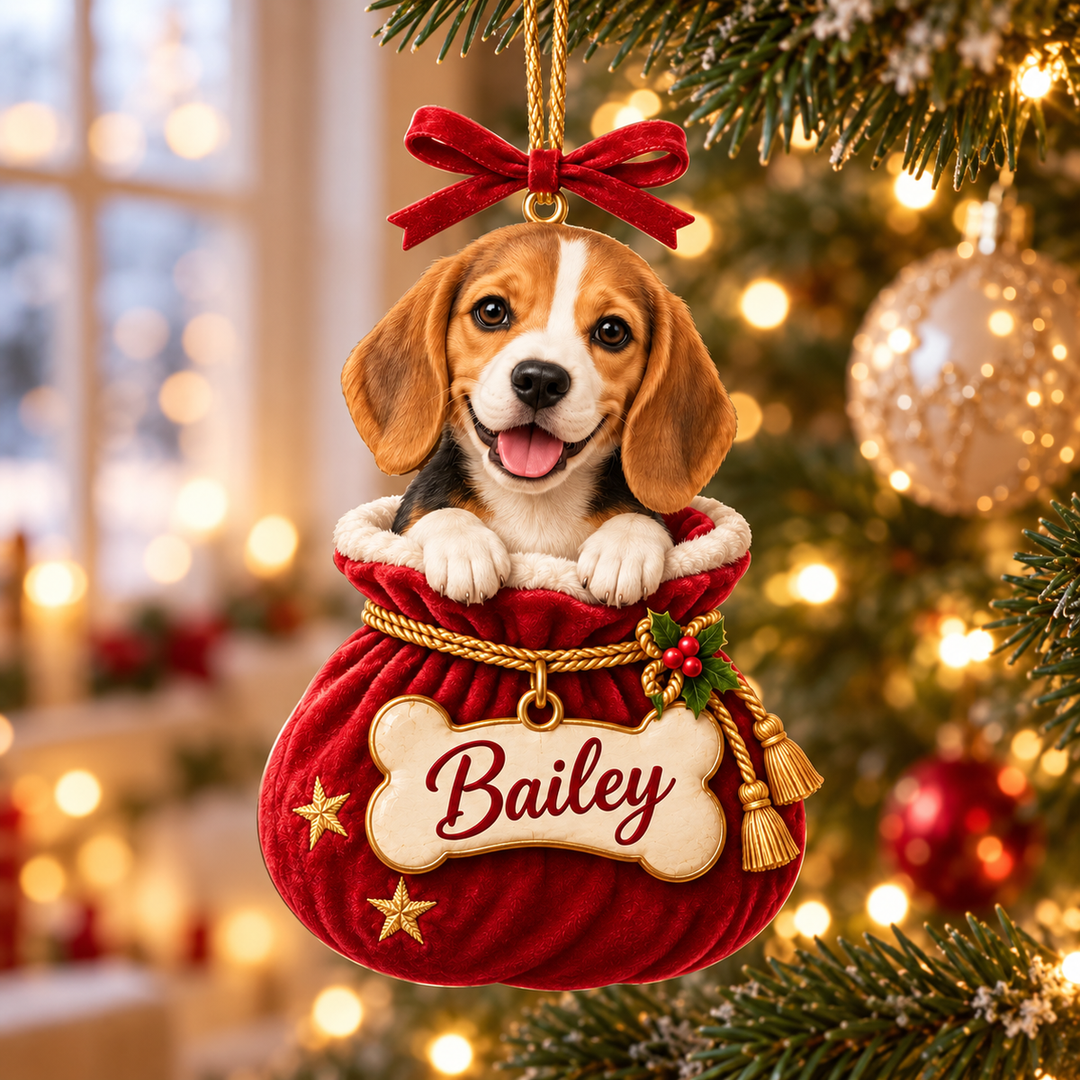 Personalized Dog Christmas Ornament – Custom Pet Photo & Name, 3D Relief Santa Sack Ornament, Christmas Gift for Dog Lovers 02079165-34a6-4903-8b31-4cfdf15fbc9f-Bailey-Beagle-Christmas-Tree-Ornament-1.png