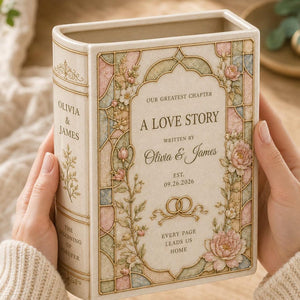Personalized Ceramic Book Vase, Custom Couple Names and Wedding Date, Floral Stained Glass Style Anniversary Home Decor, Gift For Wedding 0218249b-87a3-4add-83bd-b99ec342025e-n5.jpg