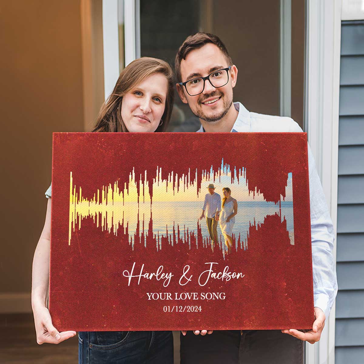 Personalized First Dance Sound Wave Photo Print, Custom Sound Wave With Photo Canvas, Gift For Newlyweds, Valentines Gift For Couple