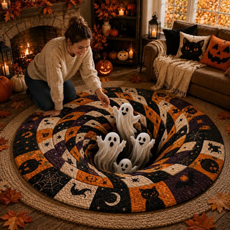Halloween Ghost Vortex Rug, Spooky 3D Optical Illusion Floor Mat, Cute Ghost Halloween Decor, Pumpkin Witchy Rug, Fall Home Accent 0244df27-68d6-4711-af71-f818de73db67-trtytr-2-.jpg