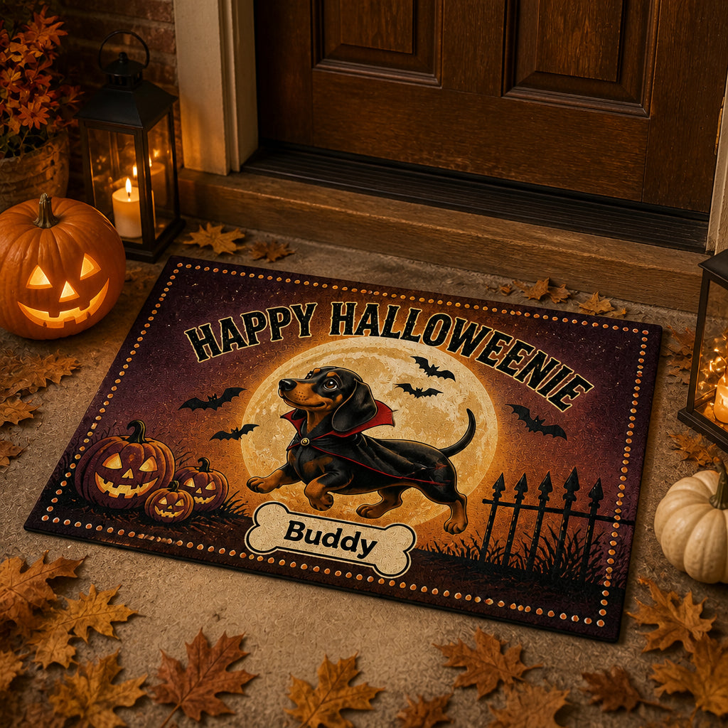 Happy Halloweenie Dachshund Doormat – Personalized Pet Name - Personalized Doormat 02529d61-bd5a-4077-adb0-509e6c9b6bc9.jpg
