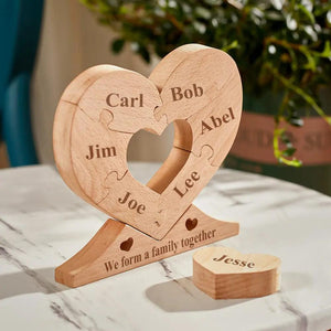 Custom Engraved Wooden Name Heart Puzzle Decor Family Name Heart Puzzle Home Decoration Father's Day Gift For Dad Gift For Grandpa
