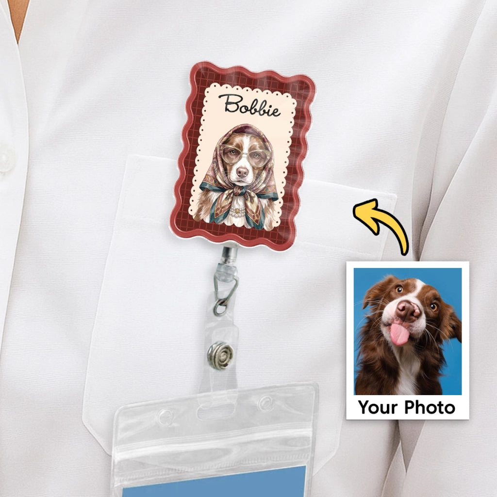 Personalized Dog Portrait Badge Reel – Vintage Headscarf Dog Photo Name Badge Reel – Custom Retractable ID Holder for Nurses & Teachers 02639bf0-833a-4c56-8c4b-0b17c436d438-2.webp