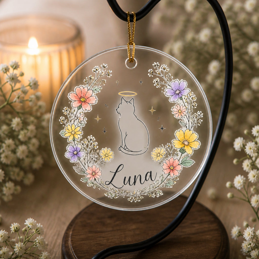 Cat Memorial Floral Name Ornament - Personalized Transparent Acrylic Ornament 027c4a5e-51b4-4bc3-9f3e-71c0cd040b9f.jpg